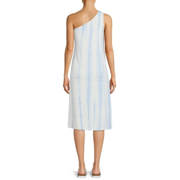 ❤️🔥 NWT Time & Tru Blue/White Tie Dye Print One Shoulder Midi Dress Size XXL/20 - Picture 2 of 11